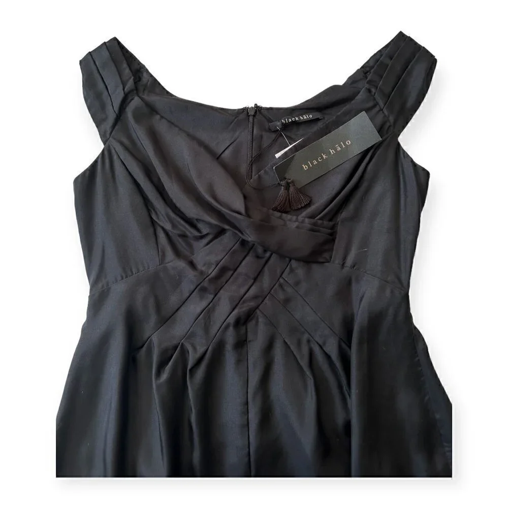 New with Tags,‎ Black Halo Silk Sleeveless Pleated Sheath Dress, Size 8, Black - Picture 11 of 15